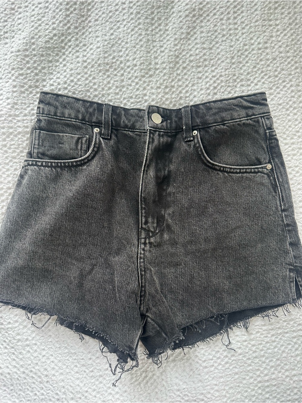 Zara Washed Black High-Rise Denim Shorts with Raw Hem